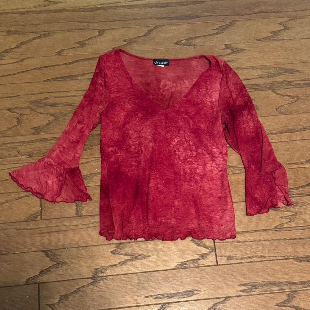 Stylish Red Flared Sleeve Blouse